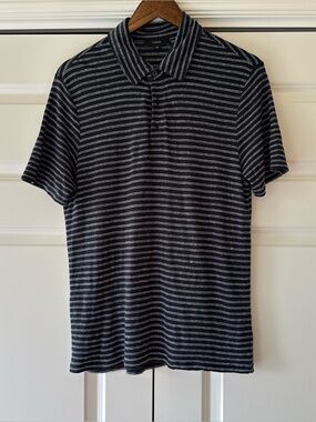 Vince - Mens Stripe Linen Polo - Coastal Optic White - Medium